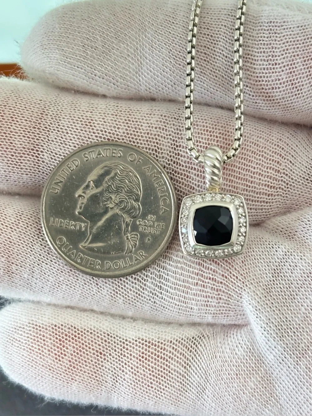 David Yurman Petite Albion Pendant Necklace with Black Onyx & Diamonds 16-17